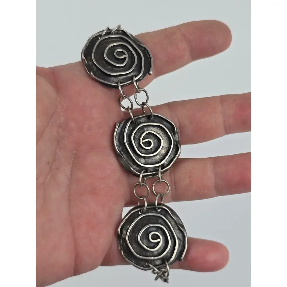 Sherry Tinsman sterling silver spiral discs bracelet 8.5